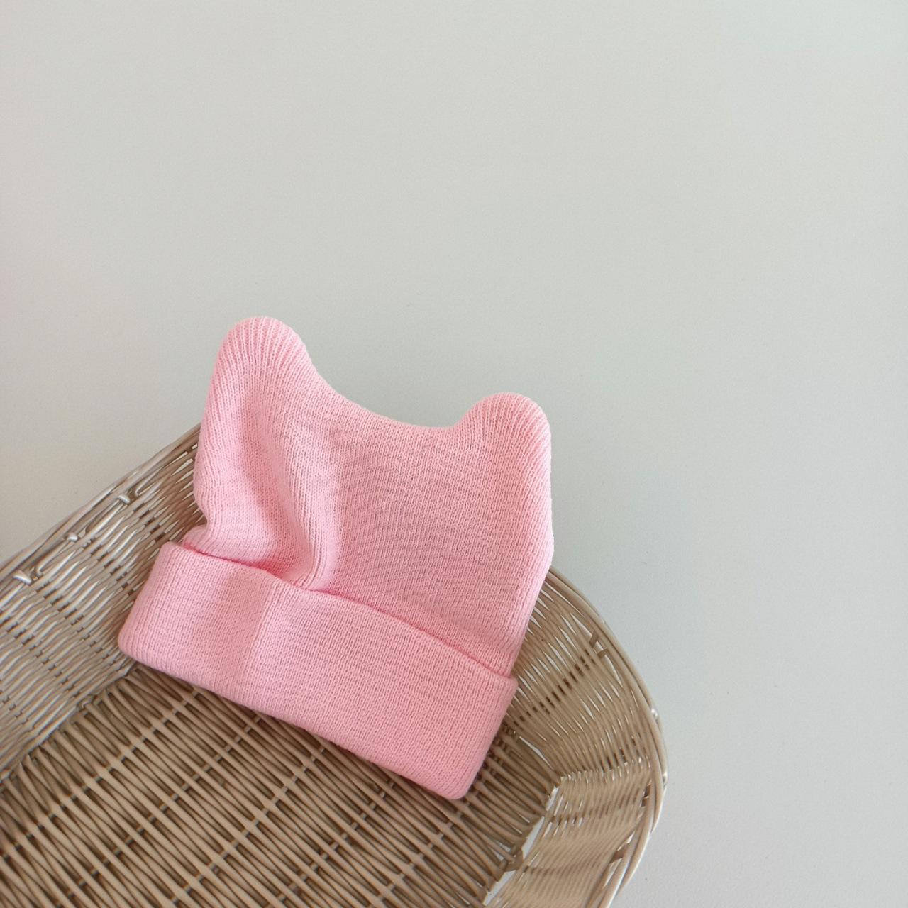 

12 цветов, теплая вязаная шапка для девочек и мальчиков, корейская шерстяная шапка с милыми ушками, детские аксессуары розовый