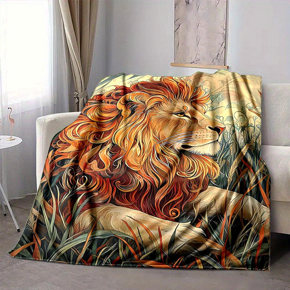 1pc Lion Safari Blanket, Lightweight Flannel Throw Blanket For Sofa, Bed, Travel, Camping, Living Room, Office, Couch, Chair, And Bed