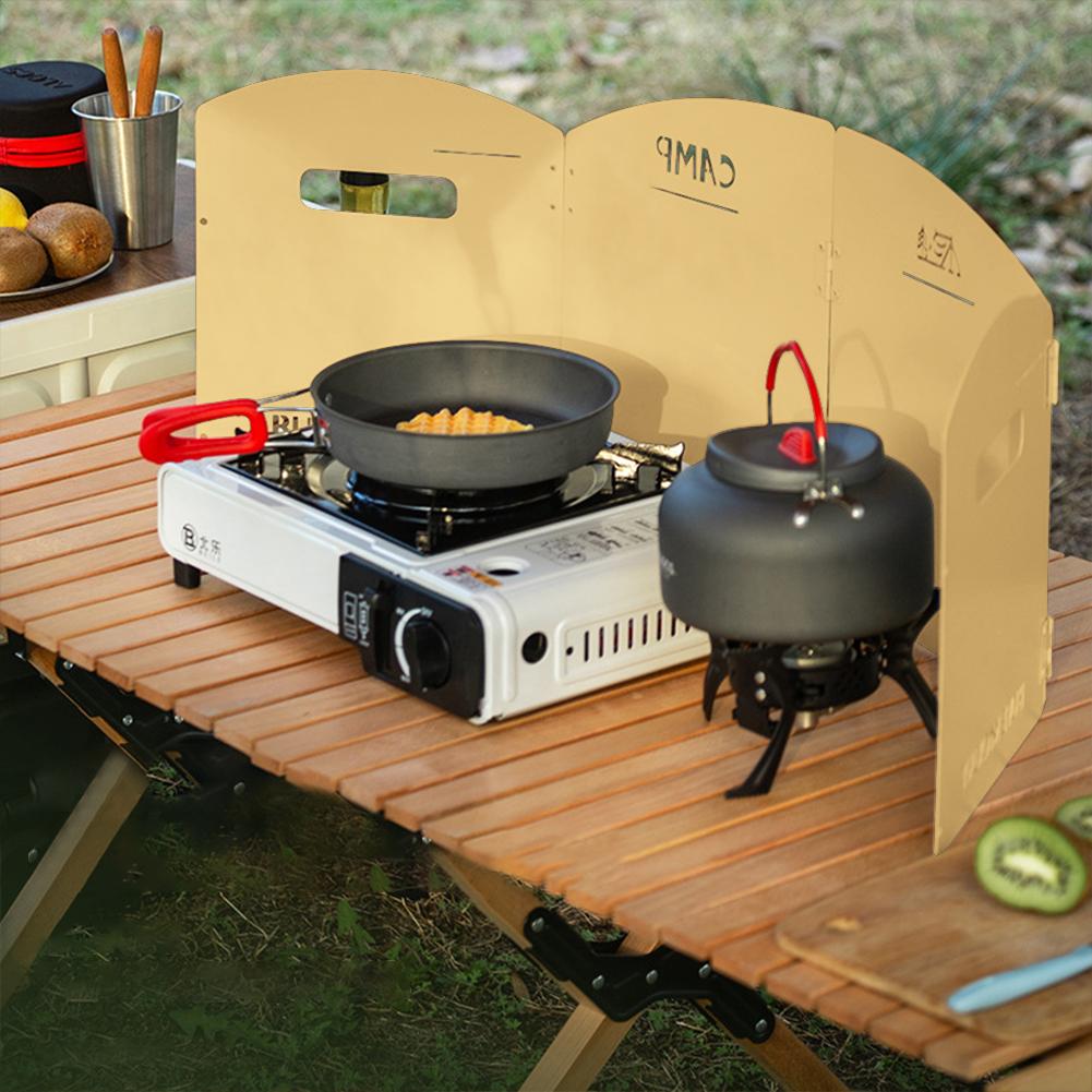 Foldable Camping Gas Stove Windshield with Storage Layer Gas Stove Windproof Screen Ultra-Light Portable Camping Accessories
