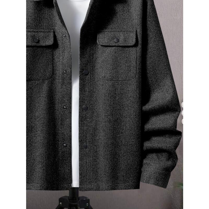 Men S Solid Color Turn Down Collar Button Front Pocket Casual Jacket
