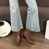 Large Size Women's Boots Korean Style Pointed Toe Fashion Boots Autumn Winter New Arrival Mid Heel Zipper Back Pull Short Tube