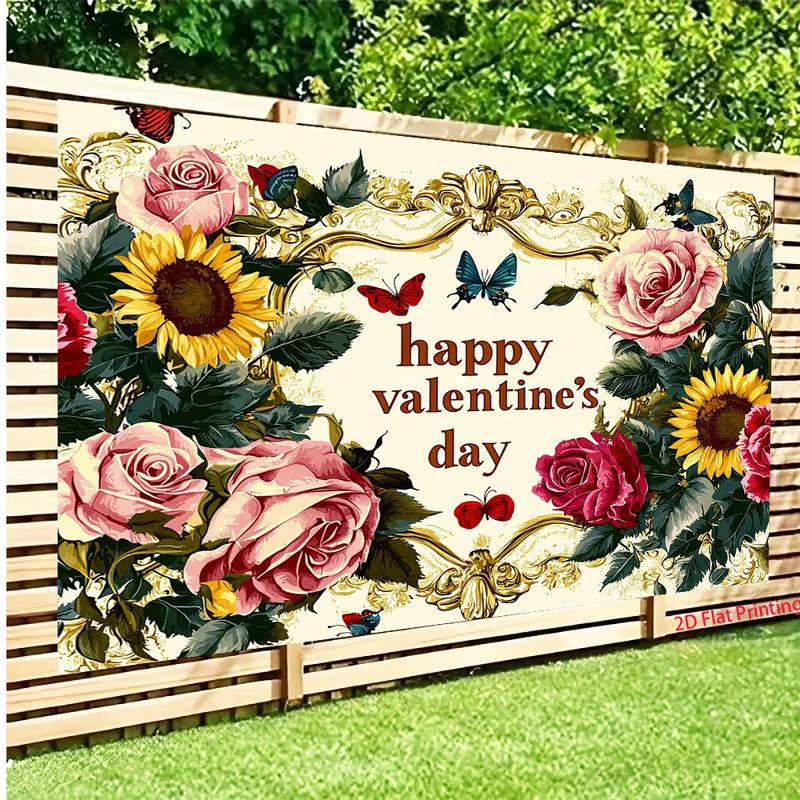 2D Cheerful Happy Birthday Backdrop with Flowers, Balloons and a Blue Sky