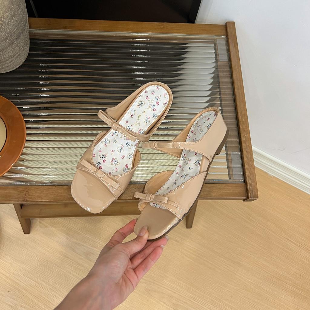 Small Inner Height Increase Women's Shoes French Beautiful Floral Bow Open-toed Cool Slippers Outer Wear Spring and Summer Skirt