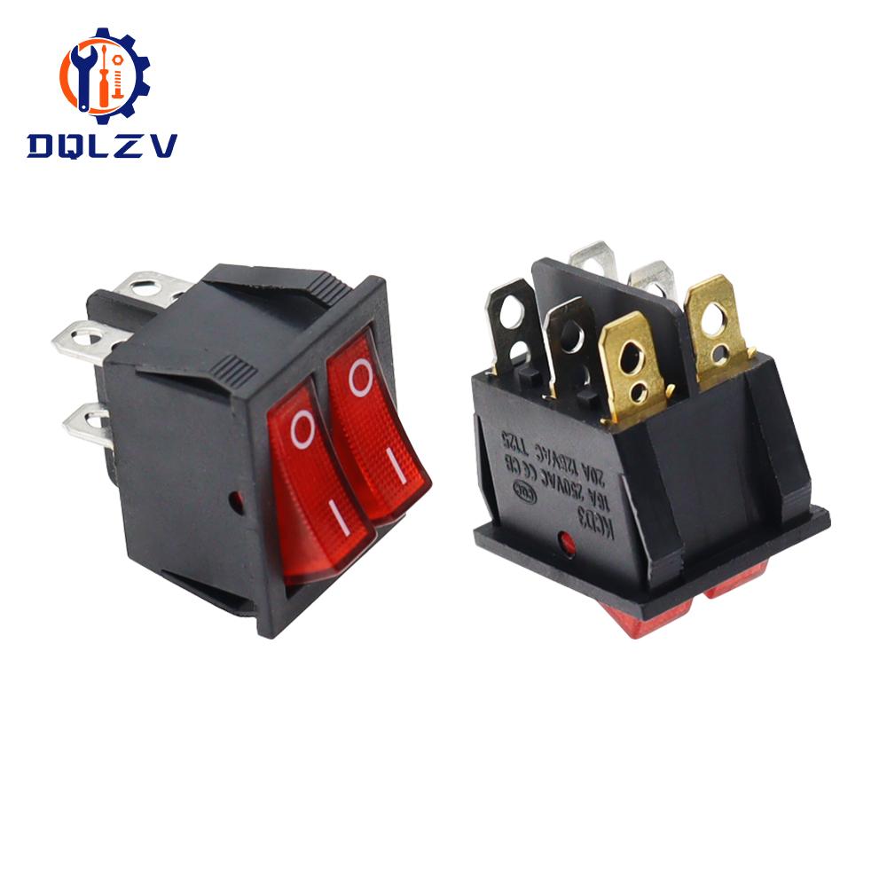 KCD8 6PIN 16A 250V 20A 125V Double Light Switch Rocker Switch Waterproof ON-OFF KCD6 Boat Power Switch