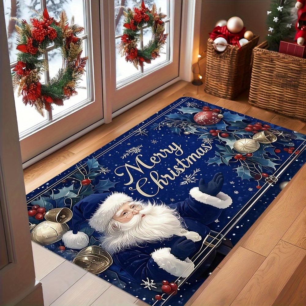 1Pcs Anti Fatigue Kitchen Rugs Blue Santa Claus Waterproof Non-Slip Thick Cushioned Kitchen Mat Heavy Duty Comfort Standing Mat for Kitchen