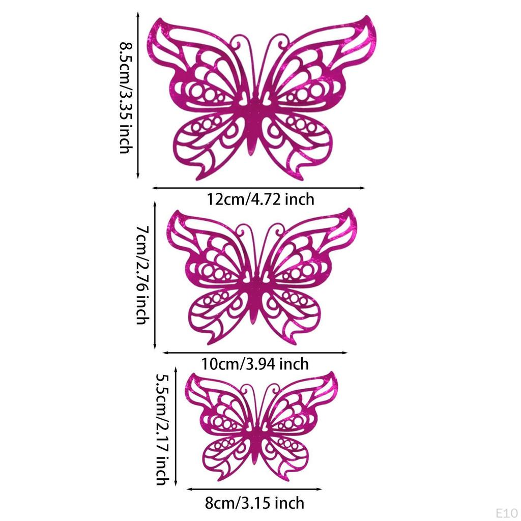 12 Count 3D Hollow Butterfly Wall Stickers for Event Decoration in Multiple Sizes