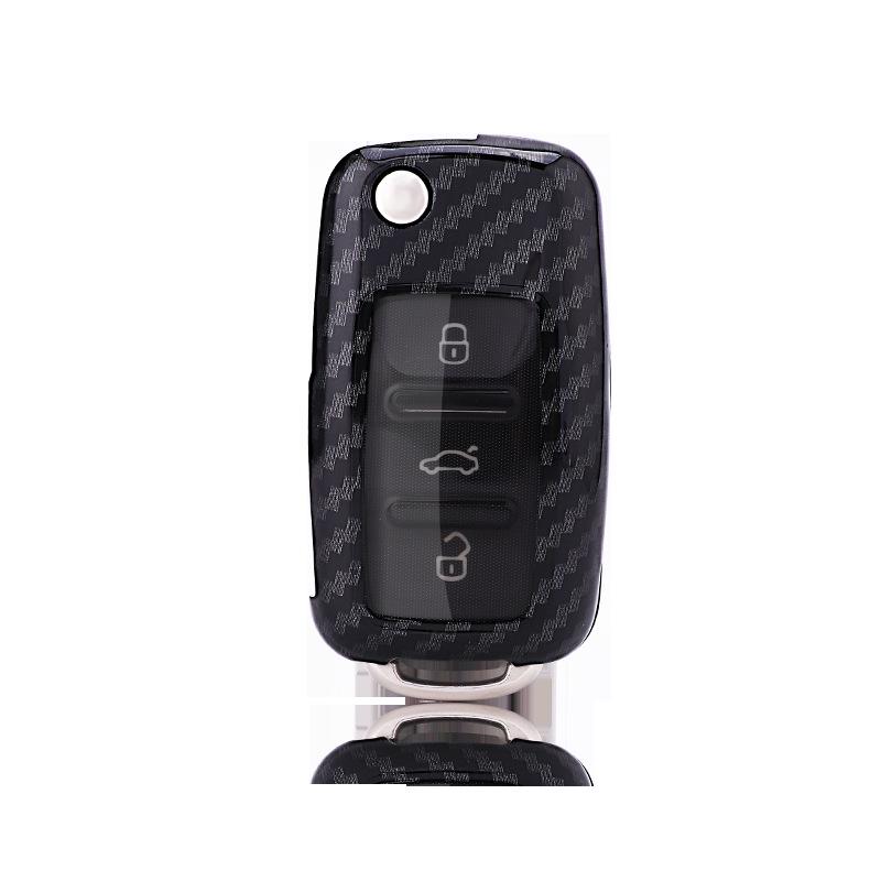 Kashiru Carbon Fiber Car Key Case for Volkswagen Sagitar, Lavida, Tiguan - Full Wrap Shell Cover