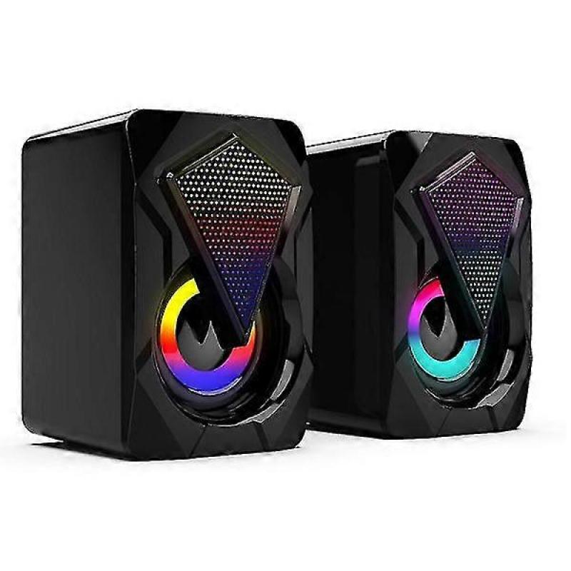 X2 Computer Speakers with Subwoofer for PC Desktop Laptop LED Lighting Home Theater System USB Wired Sound Box Black
