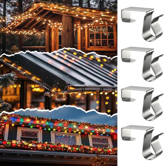 50 Pcs Gutter Clip-on Light Hooks Outdoor Holiday Lights Hanger Gutter Clips Roof Hooks Christmas Light Hooks for Gutter Kitchen