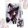 Halloween Diamond Painting Mosaic Art Kit Cute Witch Riding Broom Handmade DIY Home Decoration