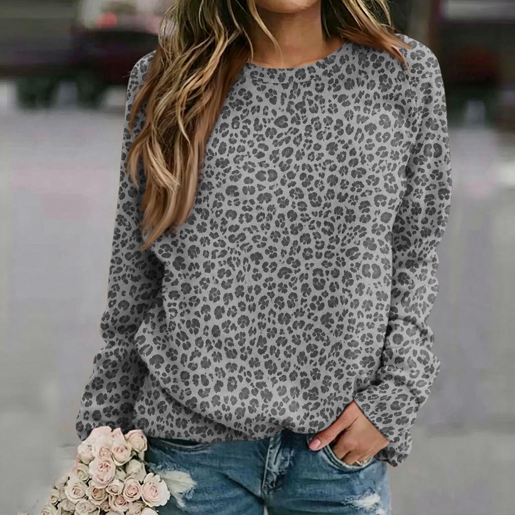 Damen Casual Top mit Leopardenmuster und Raglanärmeln