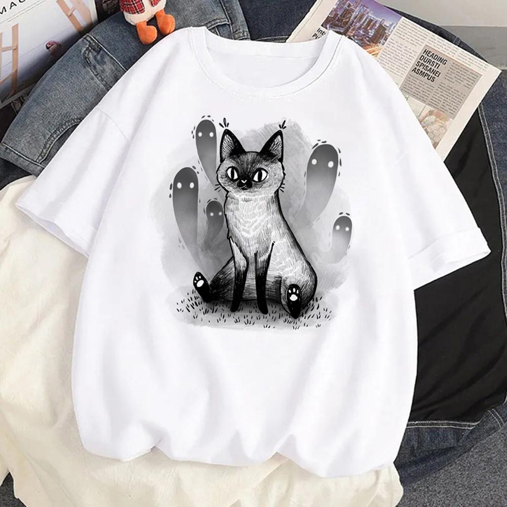 Cat Mushroom Halloween top women streetwear t shirt girl comic clothing
