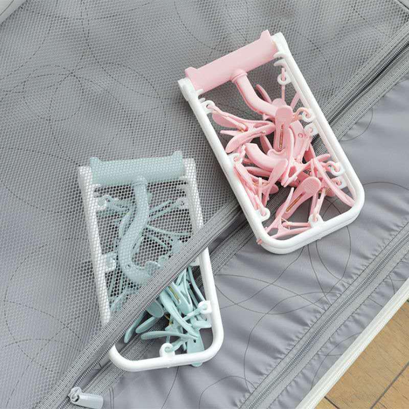 Foldable Windproof Clothes Drying Rack with 12 Clips for Socks - Ideal for Dorms, Students, and Families