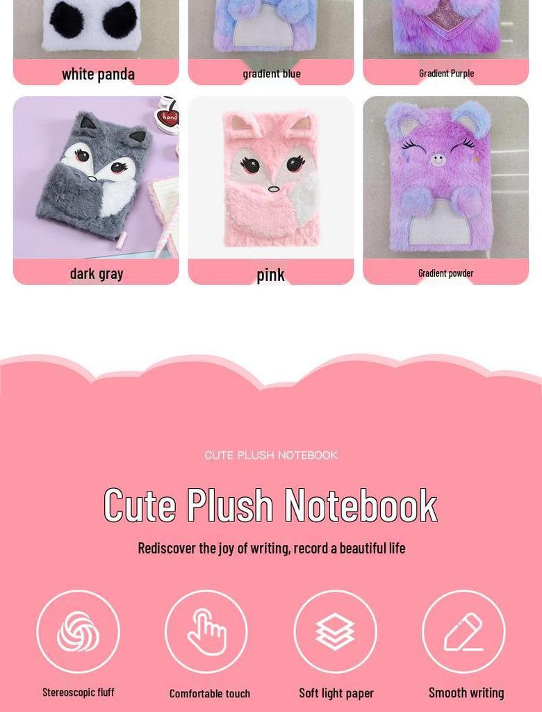 Embroidered Cute Cartoon A5 Plush Notebook - Great Gift for Students and Planners