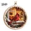 Christmas Party Supplies Acrylic Red Bird Ornament, Snow Scene Pattern Xmas Tree Lightweight Decor Hanging Decor, Retro Round Pendant for Winter