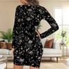 2025 Autumn and Winter New 3D Flower Print and Dyeing Women's Fashion Long-sleeved Round Neck Hip-wrapped Dress Valentine's Day Limited