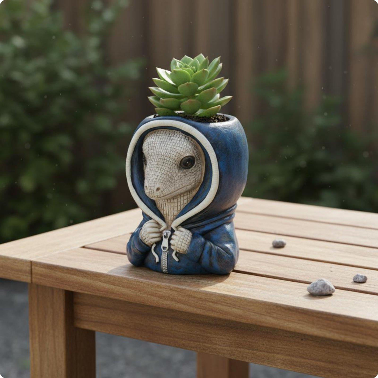 Puppy Planter Cute Creature Shape Dog Flower Pot Hoodie Dog Statue Planter Creative Design Cartoon Succulent Pot Resin Craft