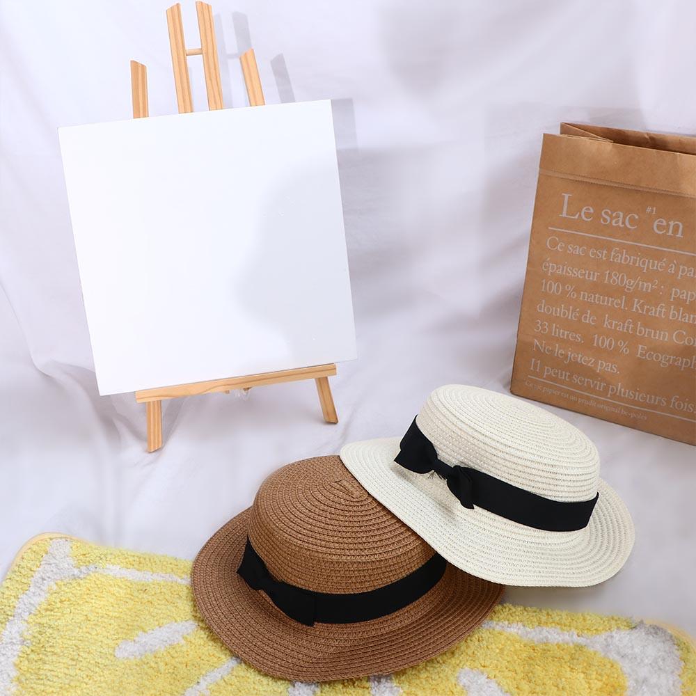 Woman Handmade Bowknot Sunscreen British Style Beach Cap Straw Hat Top Hat Weave Sun Cap Sun Hat