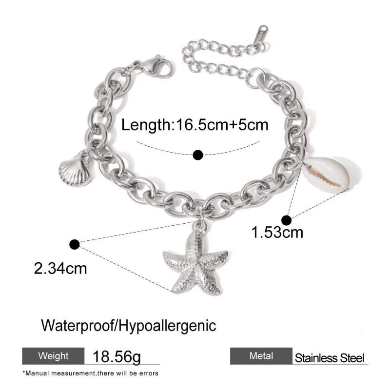 Seashell Starfish Pendant Bracelet Women 18K Gold Plated Titanium Steel Minimalist Elegant Jewelry Gift