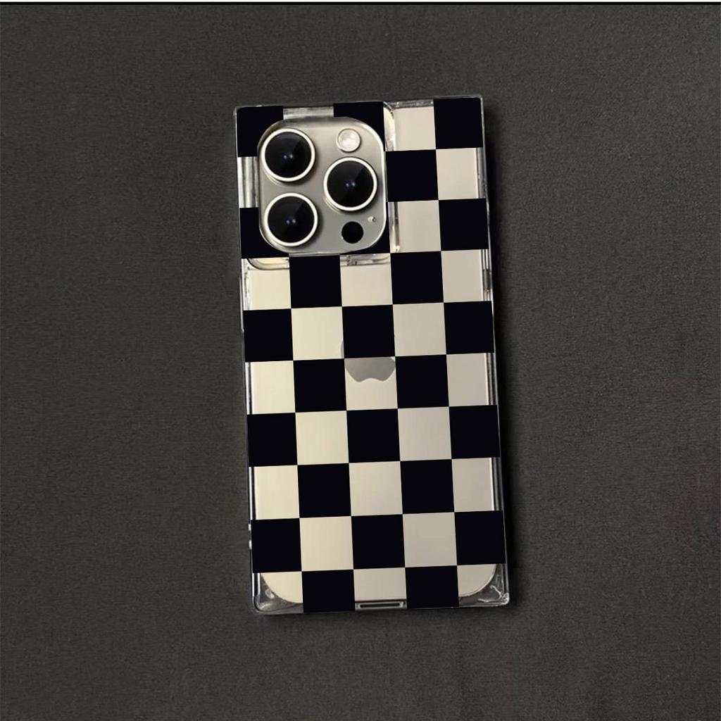Clear Square Back Tube Case Protection For iPhone 14 Pro Max 15 Plus 16 ProMax 12 11 13 Anti-Oxygen,Plaid Pattern Pattern Casing