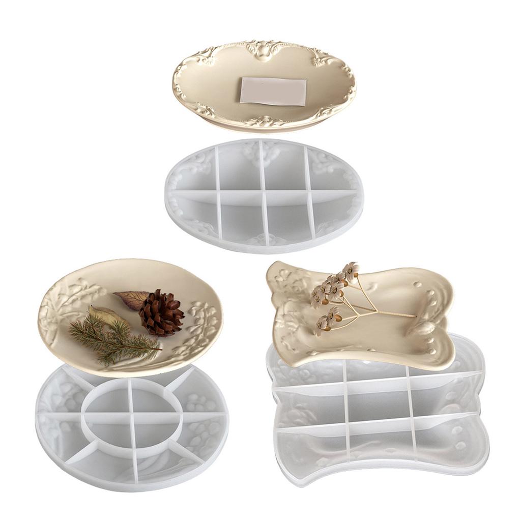 Vintage Embossed Oval/Round/Square Silicone Tray Mold For Resin Cement DIY Crafts Jewelry Organiser Making Mould