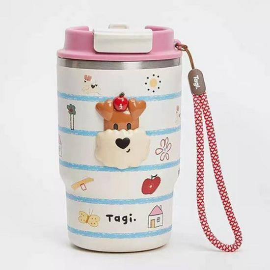 Popcorn Tragbarer Isolierbecher mit Doppeltrinkhalm Edelstahl