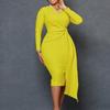 Damen Herbstmode Große Größe V-Ausschnitt Langarm Temperament Bleistiftkleid Kleid