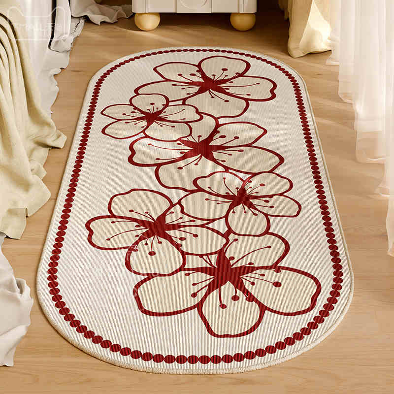 Ins Style Bedroom Decor Floral Bedside Rug Pink Plush Carpets for Living Room Cream Style Casual Rug Fluffy Soft Irregular Mat