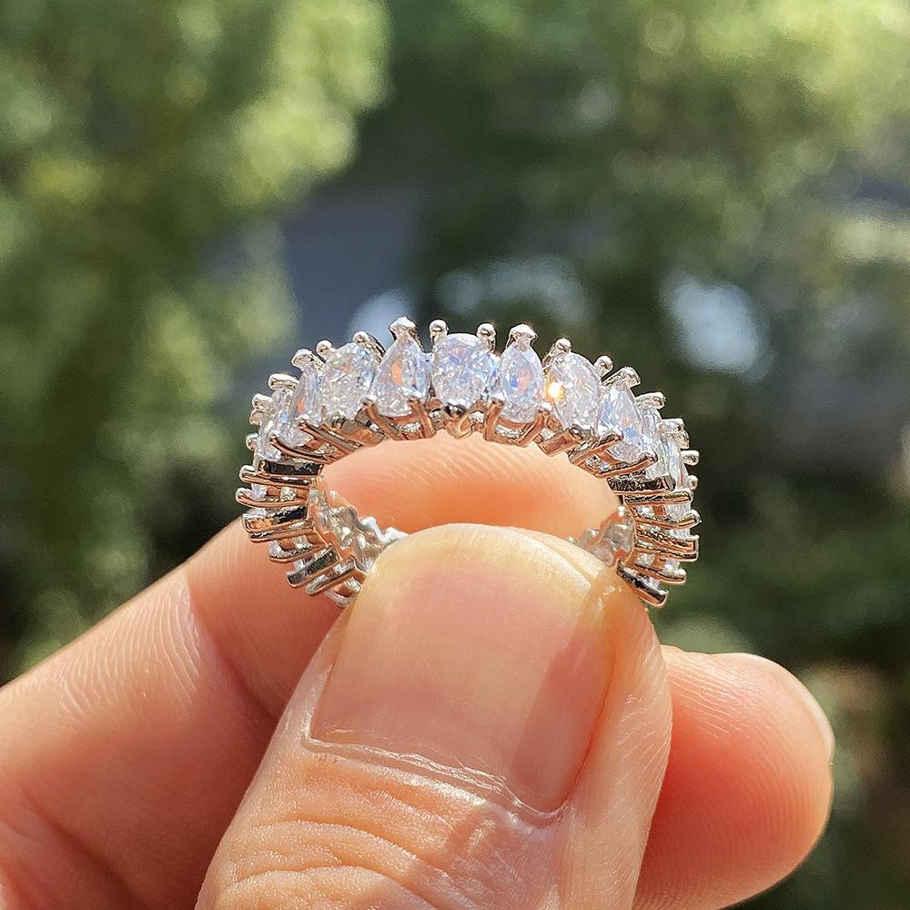 Fashion Water Drop-Shaped Zircon Ring For Women, Exaggerated Full Circle Couple Jewelry
