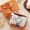 No Gift Box Classic Elegant Square Dial Calendar Wrist Quartz Watch   Pearl Bracelet 5 Piece Set