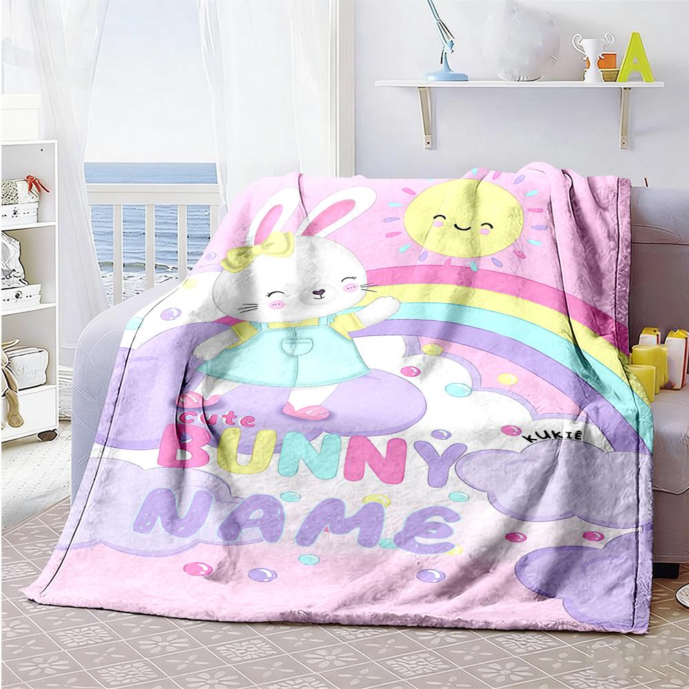 Rainbow Rabbit Customize Your Name Blanket Lightweight Customizable Blanket Ultra-Soft Versatile for Bedding Living Room Bed Home Decor