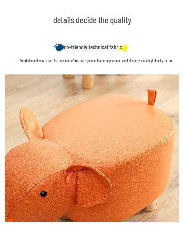 Children's Solid Wood Elephant Stool - Cute, Creative, Cartoon Animal Design for Home and Shoe Changing
