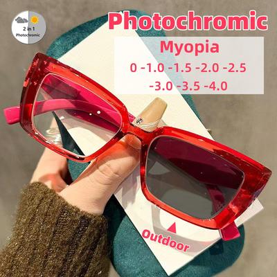 Óculos Retrô de Personalidade com Armação Grande Fotocromáticos para Miopia Moda Quadrada Alta Definição Anti Luz Azul Dioptria Até -4.0