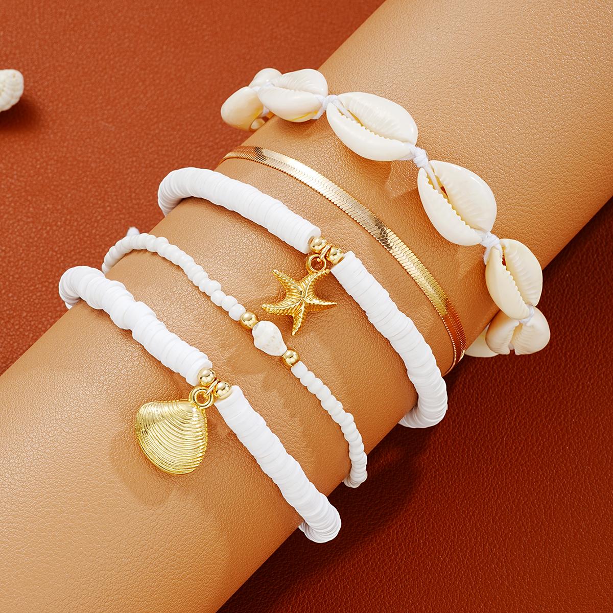 

5PCS Boho Rice Beads Starfish Shell Pendant Anklets for Women Fashion Polymer Clay Foot Chains New Female Summer Beach Jewelry