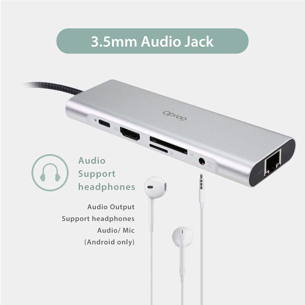 Hub USB Opro9 Porturi USB Mufă audio de alimentare 4K și pentru MacBookPro și alte computere Type-C 9-în-1 Multi-hub 3.0 3, compatibil/HDMI/USB-C