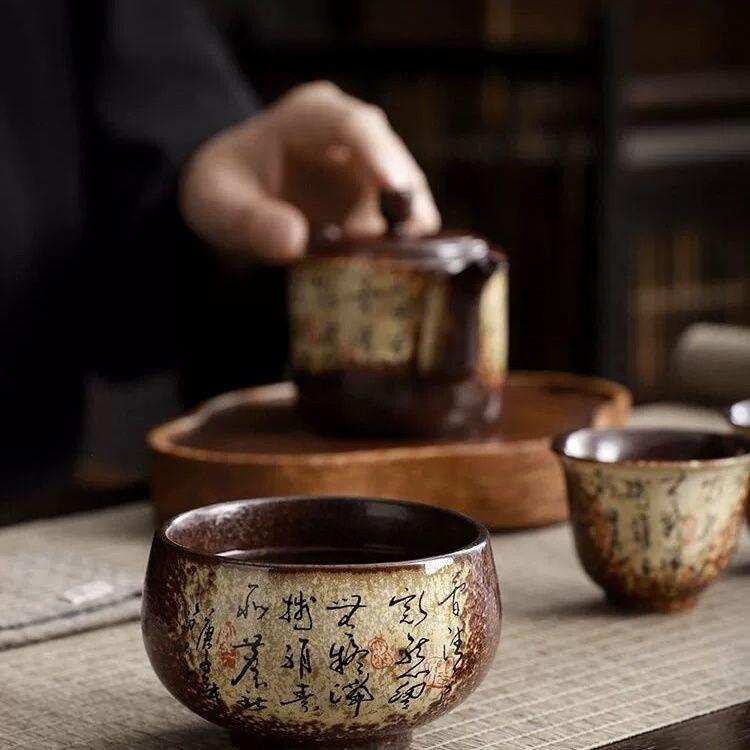 Original ore retro kiln transformed tea cup owner coarse pottery tea cup large single ceramic household kung fu tea setSingleCup