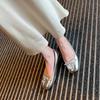 2386-53 autumn new widened large size French silver versatile light mouth bow square heel single shoes women