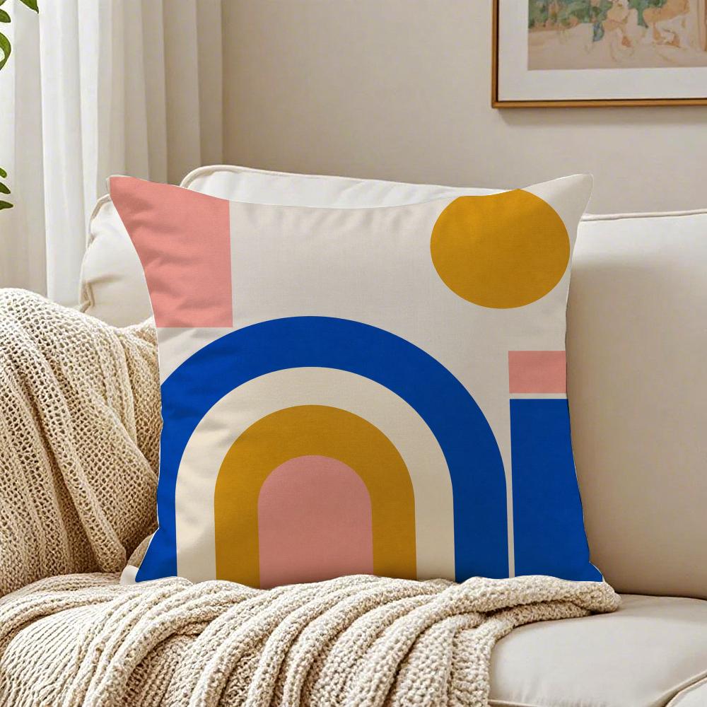 Boho Abstract Shapes Pillow Case Organic Short Plush Cushion Covers Breathable Washable WrinkleResistant