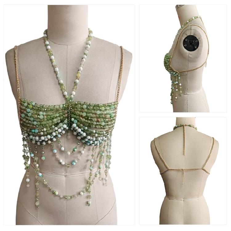 Eye Catching Halter Neck Beaded Crop Top Body Chain Trendy Beachwear for Women Seeking Unique and Fashionable Looks