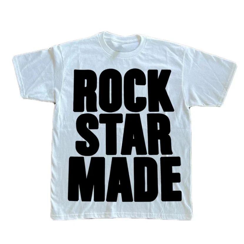 Rock Goth Fashion Men's Punk Grunge Hip Hop Rap Vintage Letter Print Short T-Shirt Casual Oversized Y2K Cotton Streetwear