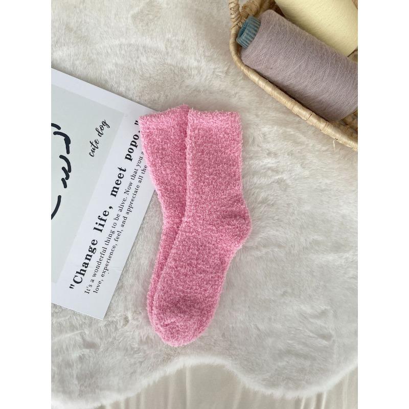 Nicht fusselnde Korallenfleece-Socken, Damen Einfarbige Haussocken, Halbfleece-Socken, Schlafsocken, Warme Fleece-Socken, Fleece-Bodensocken