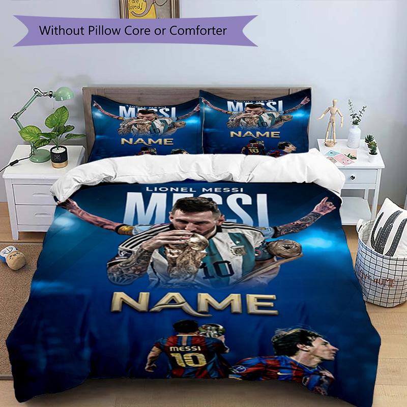 Messi Lionel Messi Football Legend Personalized Name Bedding Set,Cozy Bed Linen for Teen Boys Bedroom Decoration,Perfect Birthday Gift,Washable Duvet 