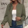 Warm Jacket Fall Winter Women Zip-up Thickened Solid Color Applique Elastic Outwear Coat Cuff Hem Cardigan Stand Collar Loose Long Sleeves Casual