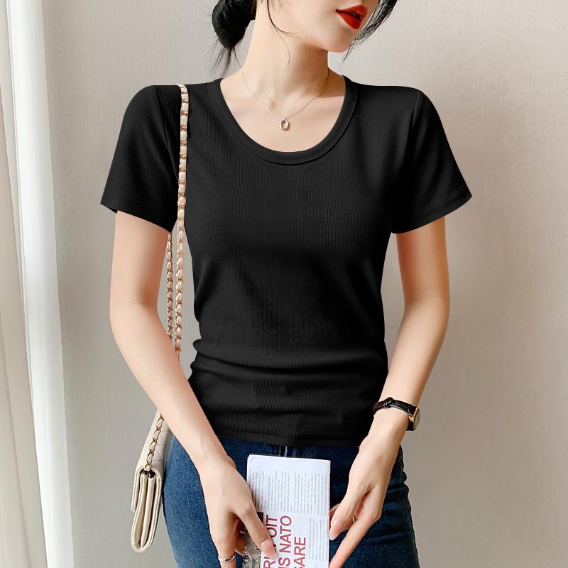 2026 Summer Women's Ribbed Slim Fit Short Sleeve T-shirt - Versatile & Stylish Plus Size Top
