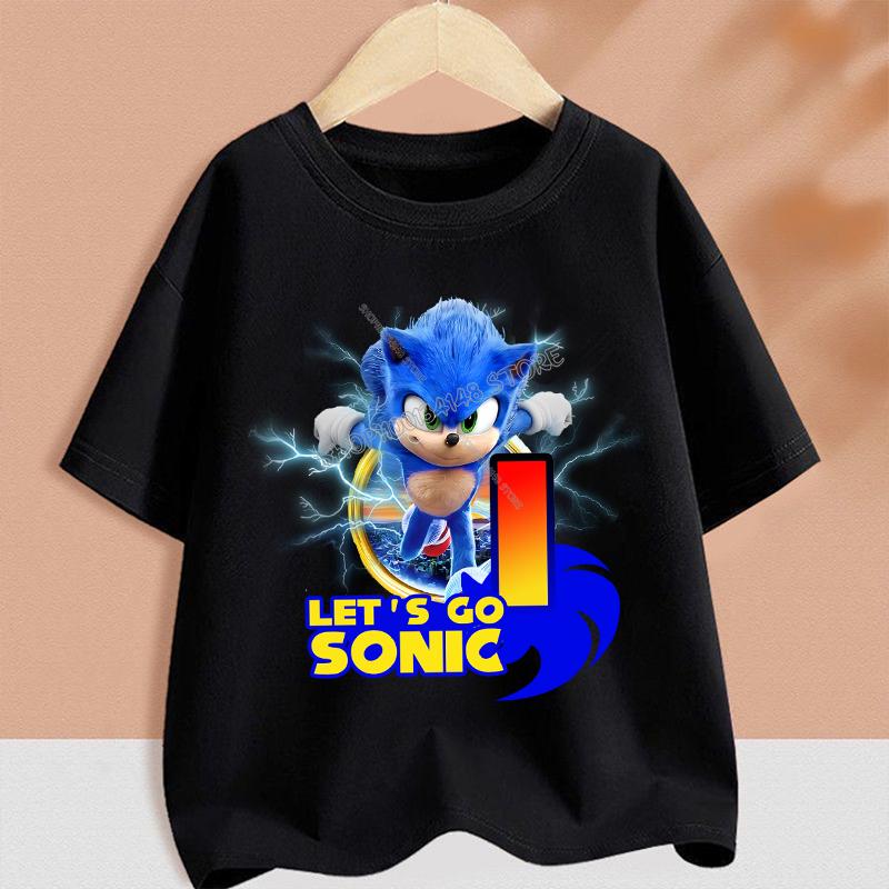 Sonics T-shirt for Children Cartoon A-Z Letter Tee Top Round Collar Clothing Summer Short Sleeve Kids Anime Partern Clothes Gift