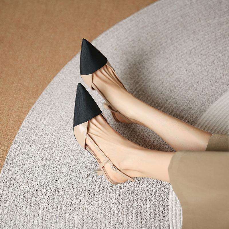 699-81 Französische Spitzkopf-Farblich passende Sandalen mit dünnem Absatz, neuer Temperament-Taschenkopf, leere High Heels, modische Damenschuhe