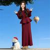 Korean Chic Winter 2026 Women's Two-Piece Suit: Waist-Cinching Ruffled Top & Skirt Set