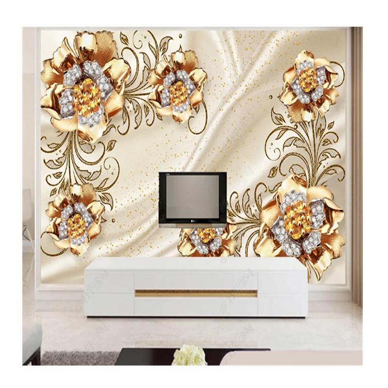 European Style Jewelry Flower 3D Mural Wallpaper for Living Room TV Sofa Background Wall Paper Home Decor