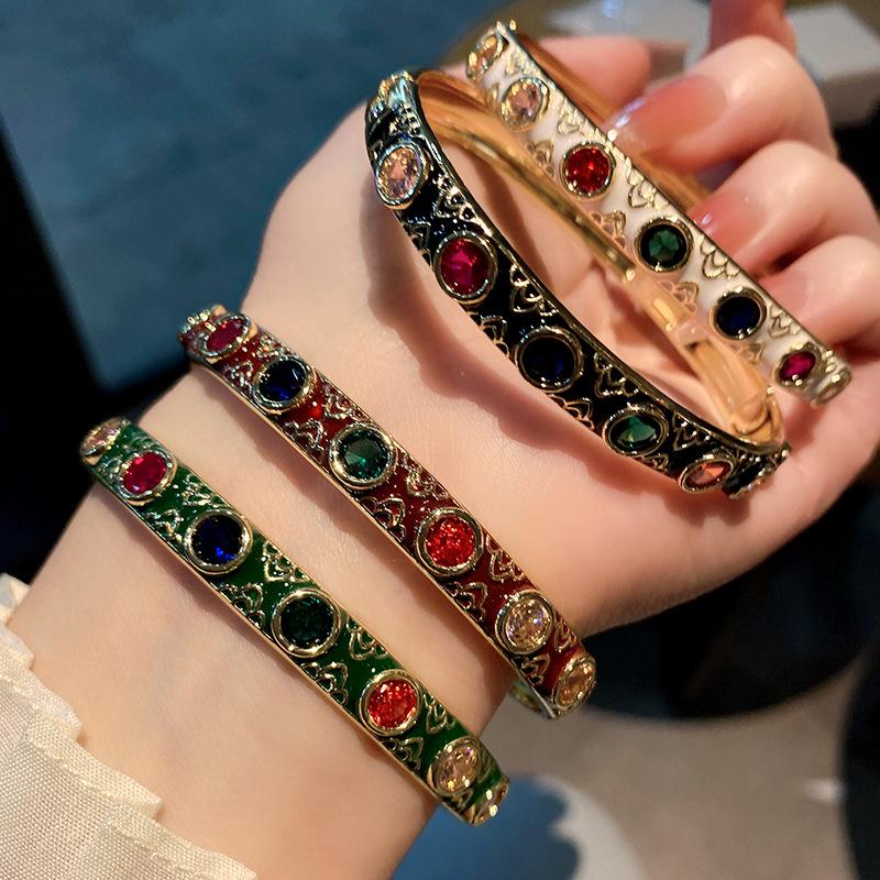 New Chinese Style Bracelet China-chic Inlaid Color Zirconium Oil Dripping Ring Women's Luxury Jewelry