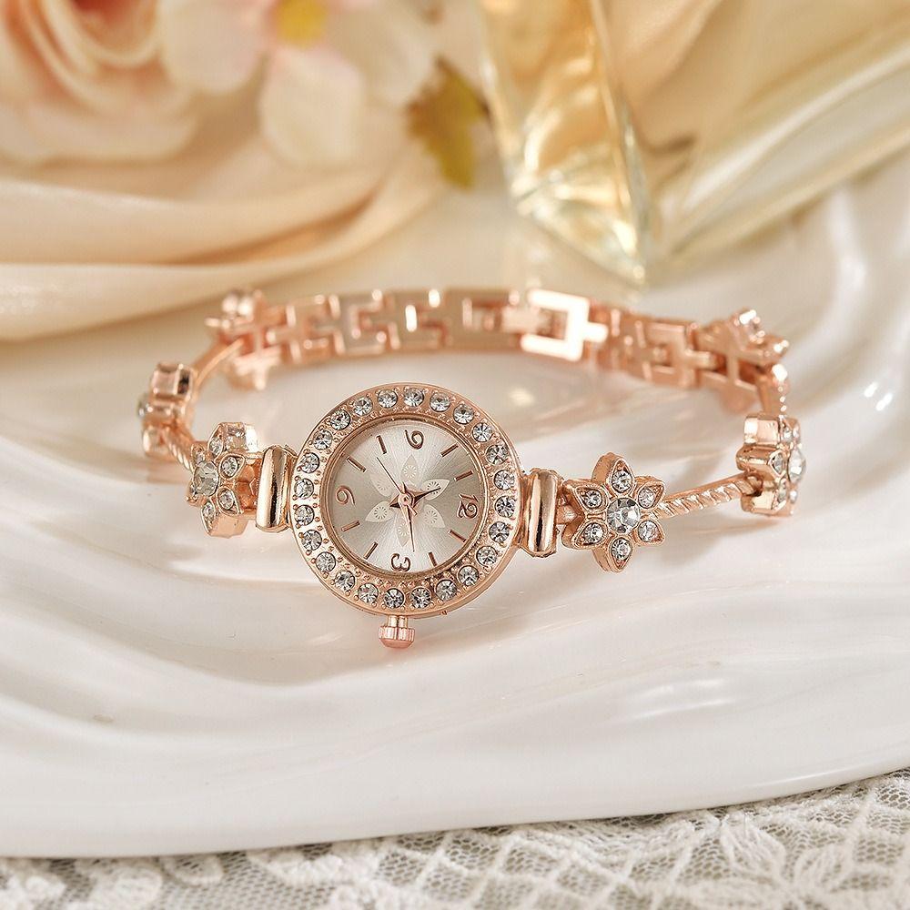 Round Dial Women Quartz Watch Slim Strap Rhinestone Watch Rhinestone Quartz Watch Festival Gift